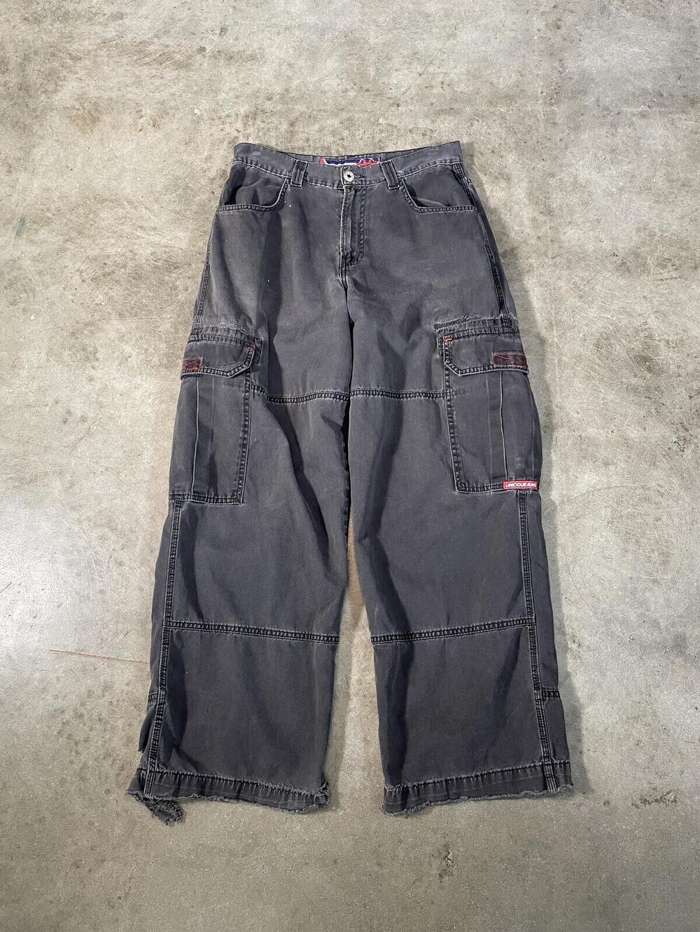 W32 Vintage Repaired 90s JNCO Black Baggy Cargo Pants